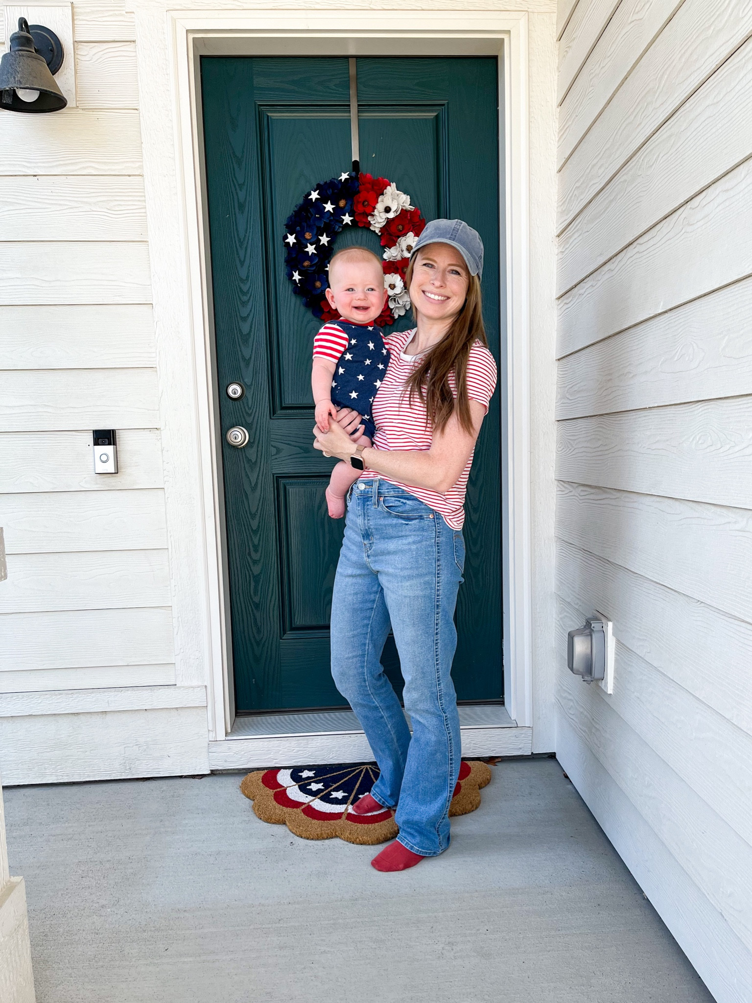 4th of July festive! Love this wreath and scalloped door mat for a patriotic porch

#LTKStyleTip #LTKSeasonal #LTKHome