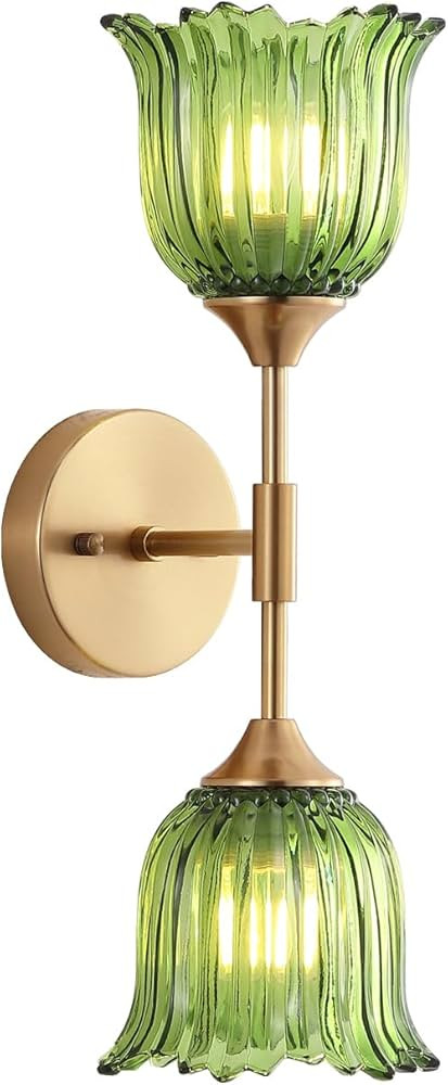 2-Lights Gold Wall Sconce with Green Glass Shades Modern Mid Century Bathroom Vanity Wall Light F... | Amazon (US)