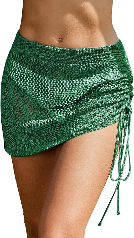 AI'MAGE Women's Crochet Cover Up Skirt 2024 Knit Drawstring Beach Skirt Coverups for Swimwear S-X... | Amazon (US)