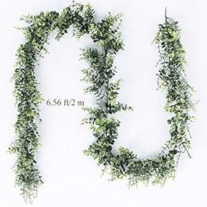 Supla 6.5' Long UV Protected Indoor Outdoor Faux Eucalyptus Leaf Garland in Grey Green Light Dusting | Amazon (US)