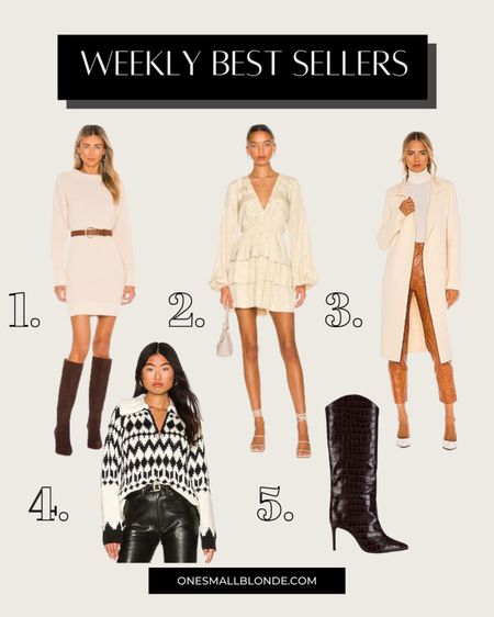 Weekly best sellers! 

Sweater dress, cream mini dress, cream duster cardigan, Show Me Your Mumu sweater, black tall Schutz boots. 

#LTKstyletip #LTKSeasonal #LTKshoecrush