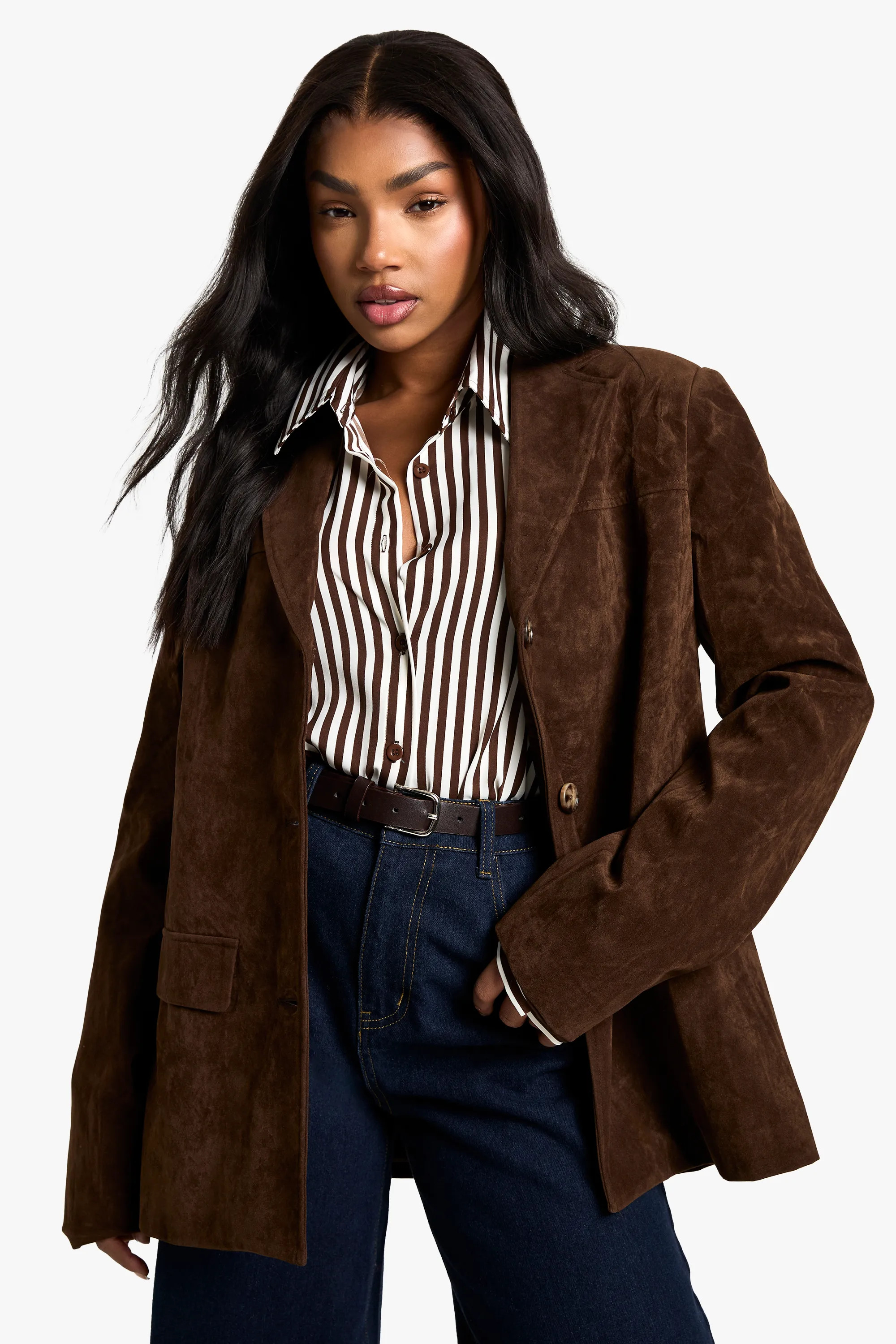 Vintage Look Faux Suede Oversized Blazer | boohoo (US & Canada)