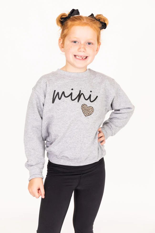 Mini Script Brown Animal Print Grey Graphic Kids Sweatshirt | The Pink Lily Boutique
