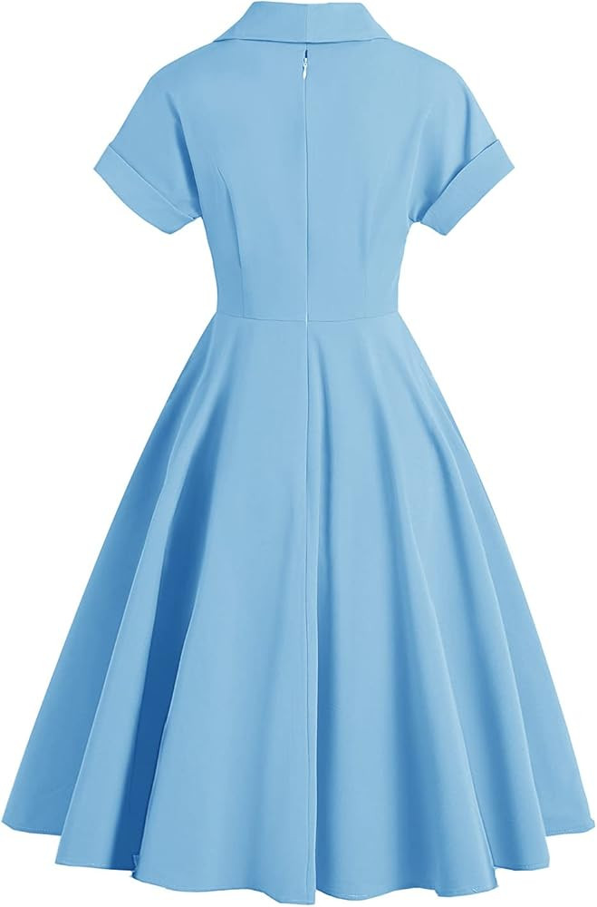 Women Notch Lapel Vintage V-Neck Cocktail Swing Dress 50s 60s Button up 1950s Rockabilly Prom Mid... | Amazon (US)