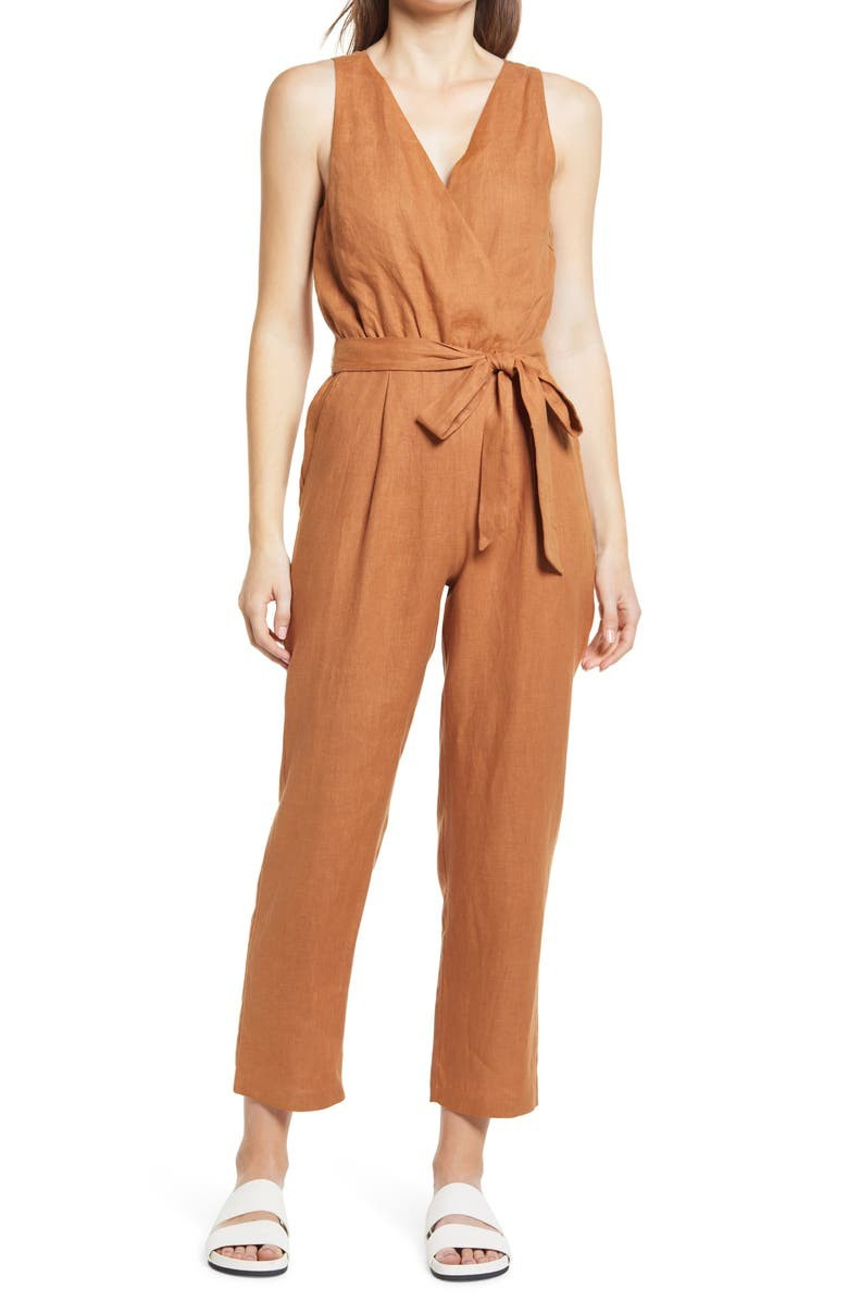 Linen Faux Wrap Jumpsuit | Nordstrom