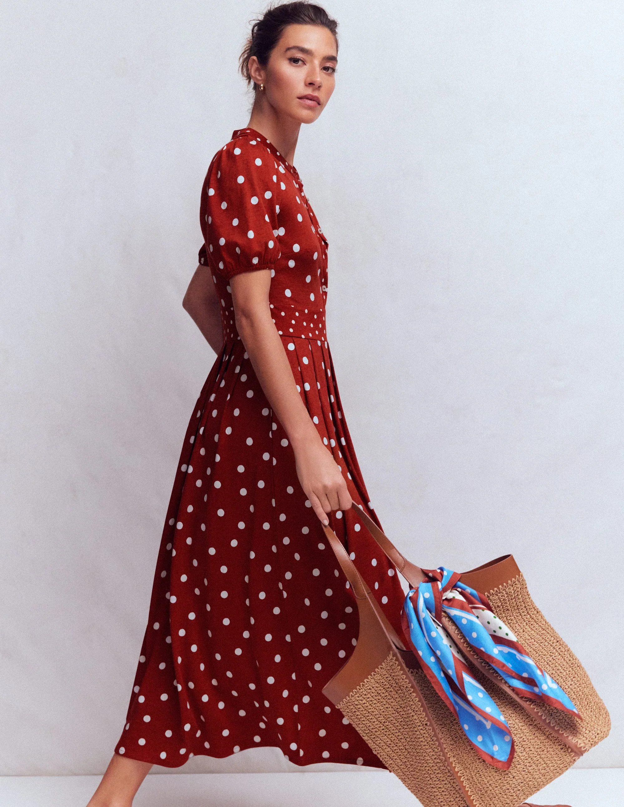 Amber Pleat Jersey Midi Dress-Burnt Orange, Painted Dot | Boden (US)