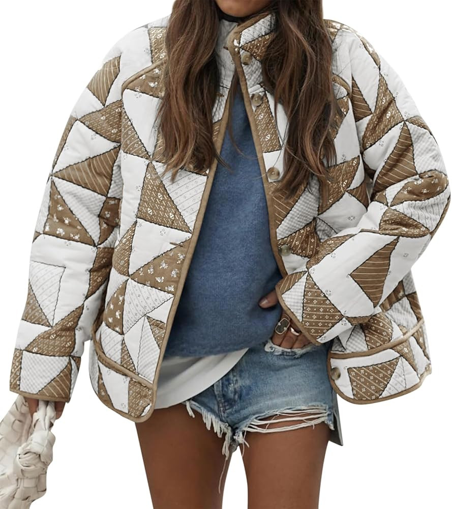 Tankaneo Womens Quilted Puffer Jacket Patchwork Lightweight Padded Puffy Down Coat Outerwear | Amazon (US)