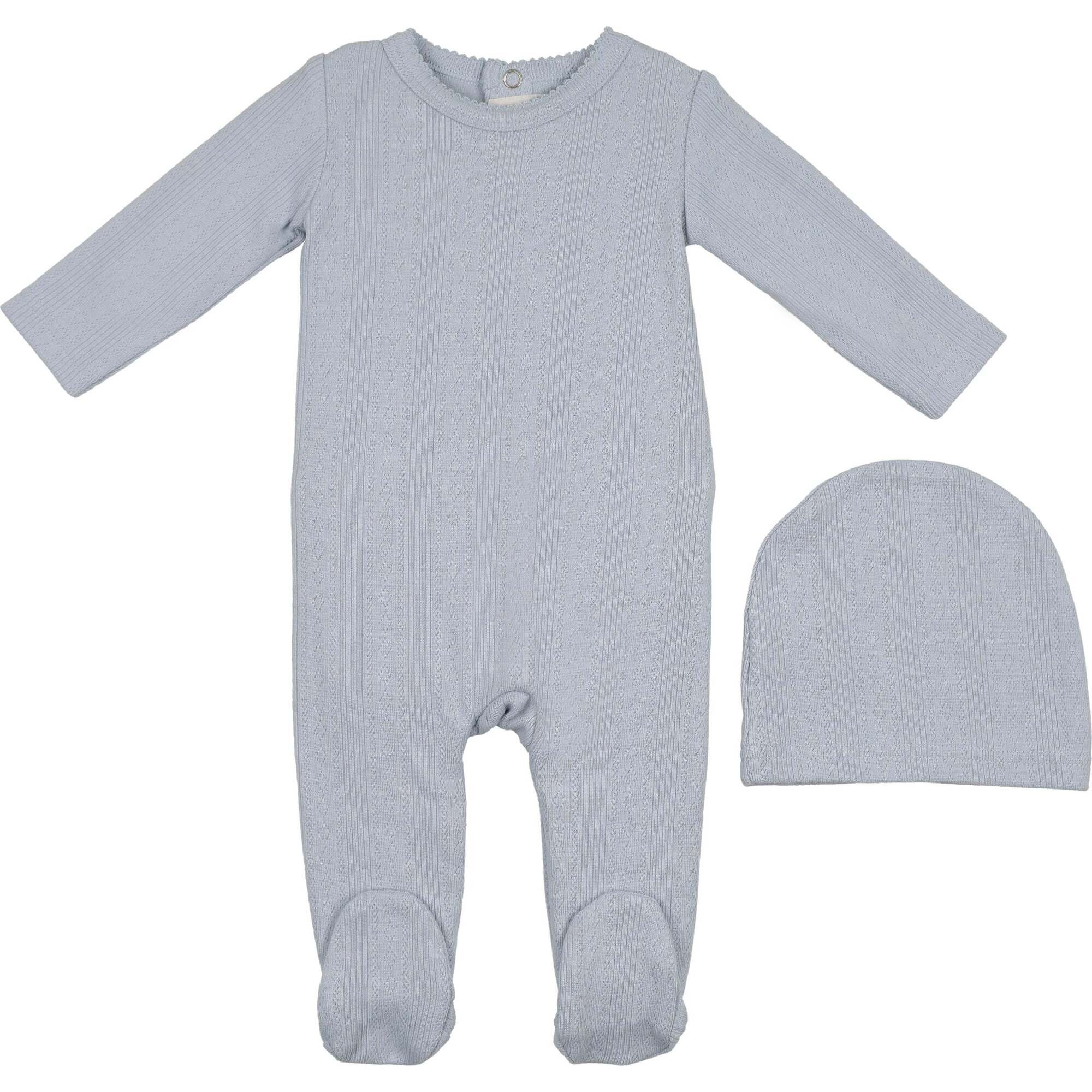 Pointelle Basic Footie and Beanie Set, Powder Blue | Maisonette