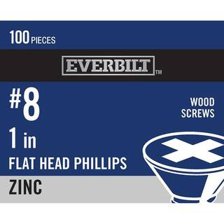 #8 x 1 in. Zinc Plated Phillips Flat Head Wood Screw (100-Pack) | The Home Depot
