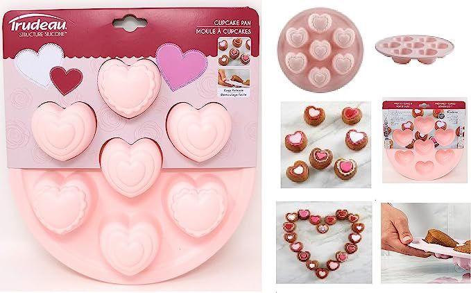 Trudeau 9'' Structure Round Cake Heart 6 Ct Muffin Pan, 9", pink | Amazon (US)