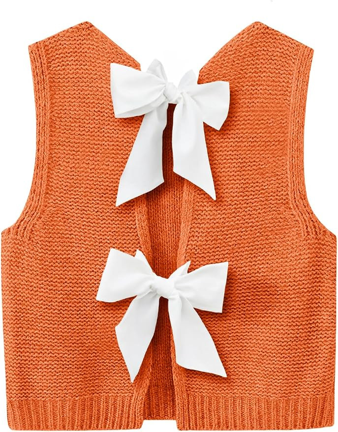 Imily Bela Womens Sweater Vest Bow Tie Back Casual Knit Crop Tank Tops | Amazon (US)