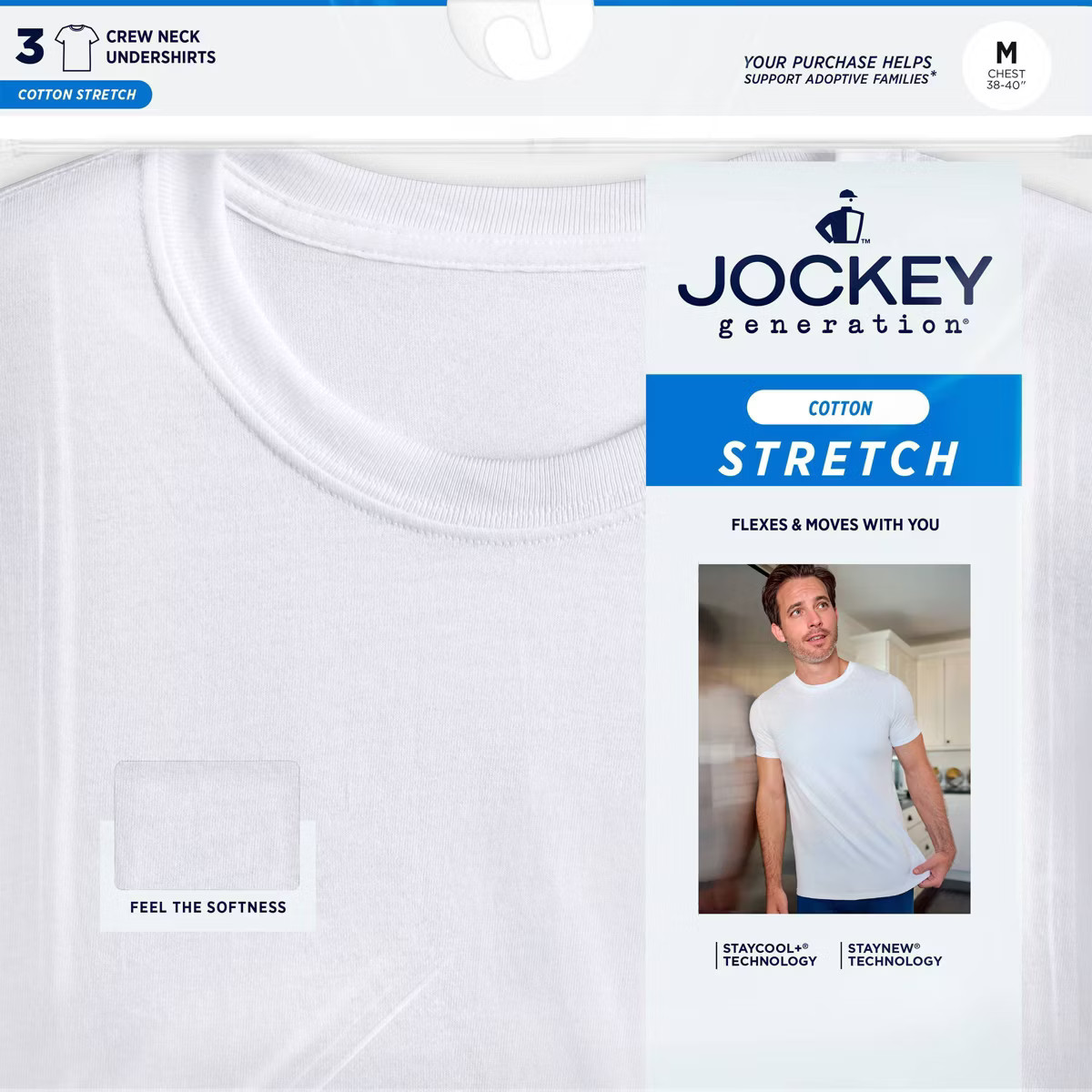 Jockey Generation™ Men's Cotton Stretch Crew Neck 3pk Undershirt - White L: Short Sleeve, Below... | Target