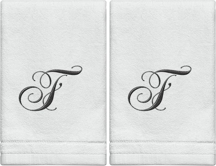 Monogrammed Towels Fingertip, Personalized Gift, 11 x 18 Inches - Set of 2- Black Embroidered Tow... | Amazon (US)