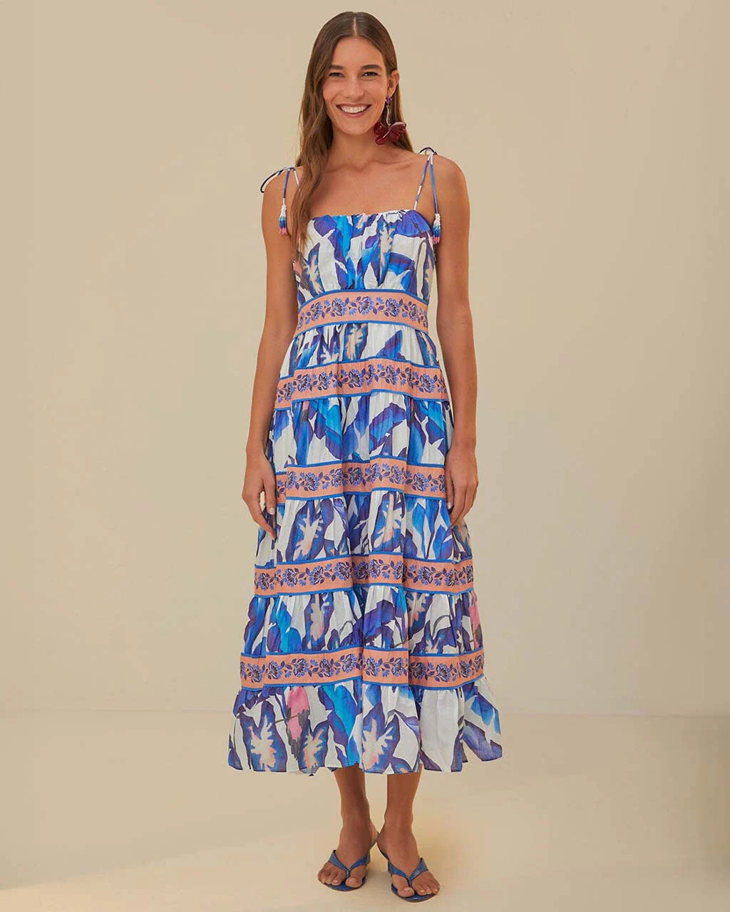 Off-White Blue Foliage Midi Dress | ban.do
