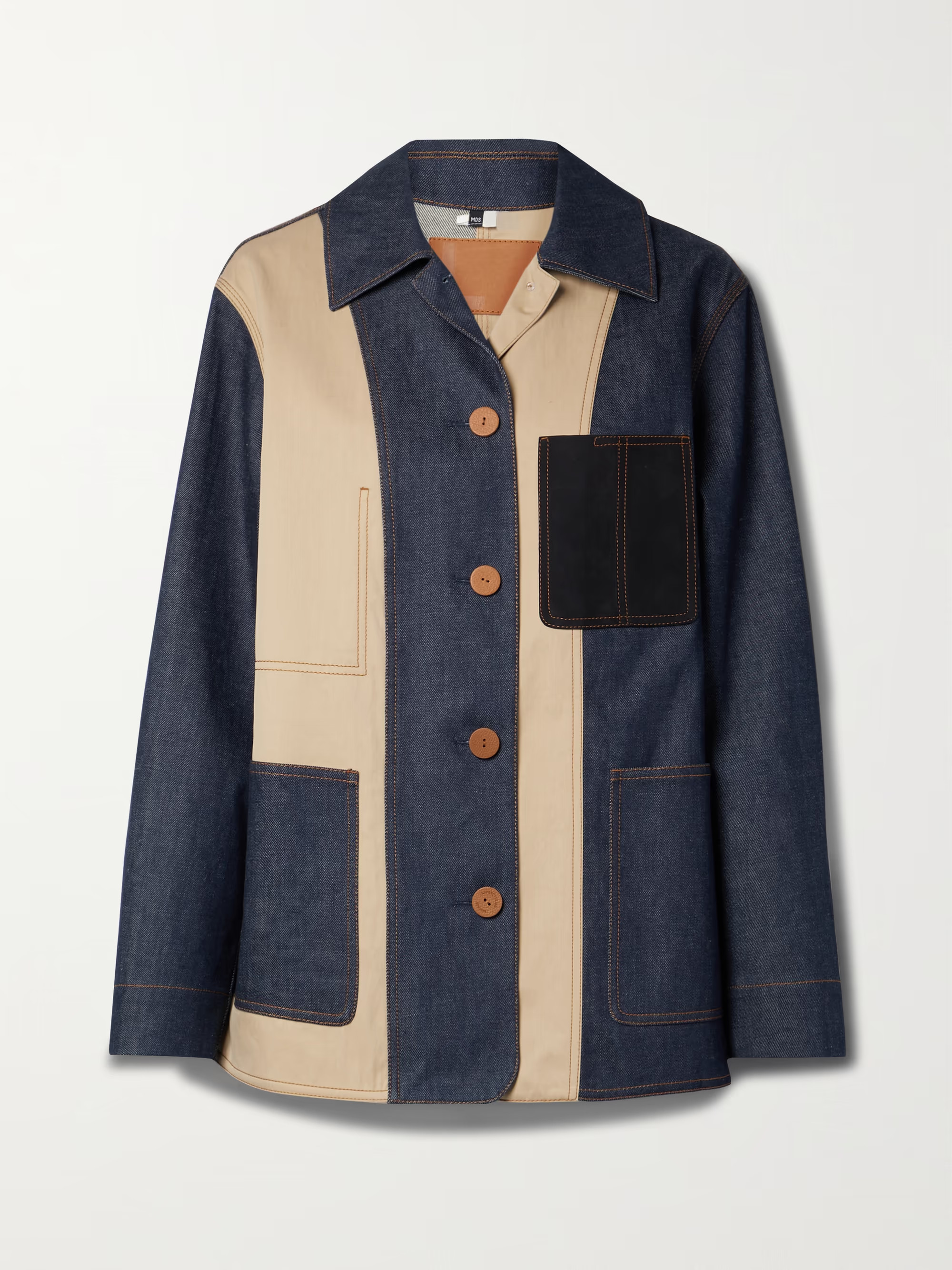 Suede-trimmed paneled denim and cotton-blend twill jacket | NET-A-PORTER (UK & EU)