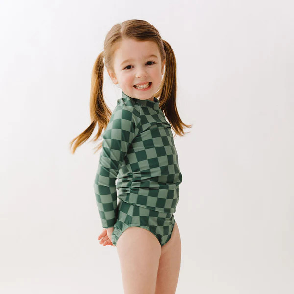 Mini Rash Guard Two-Piece Set, Green Check | Albion Fit