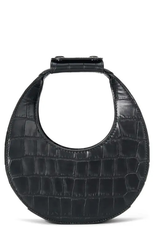 STAUD Good Night Moon Croc Embossed Leather Top Handle Bag in Black Croco at Nordstrom | Nordstrom
