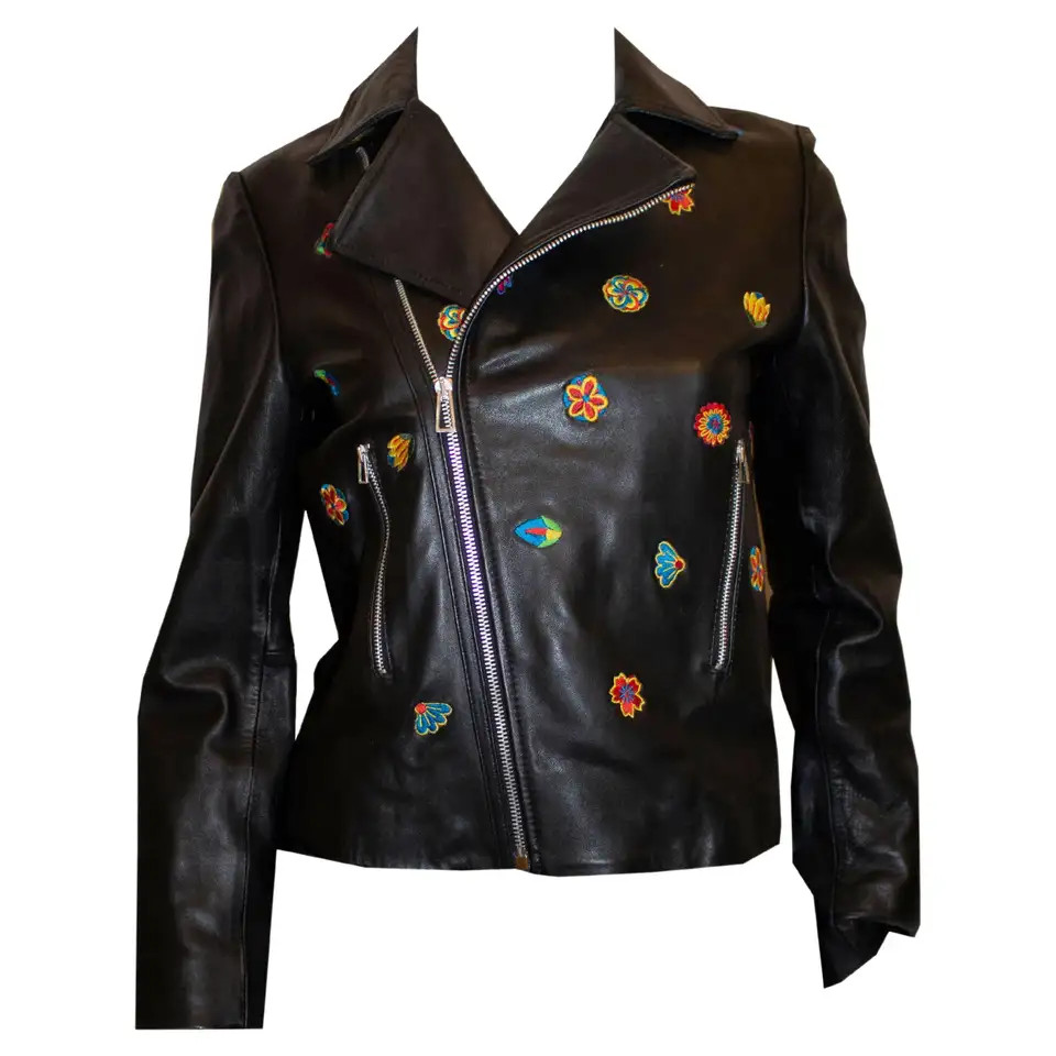 Paul Smith Black Leather Jacket with Embroidery | 1stDibs