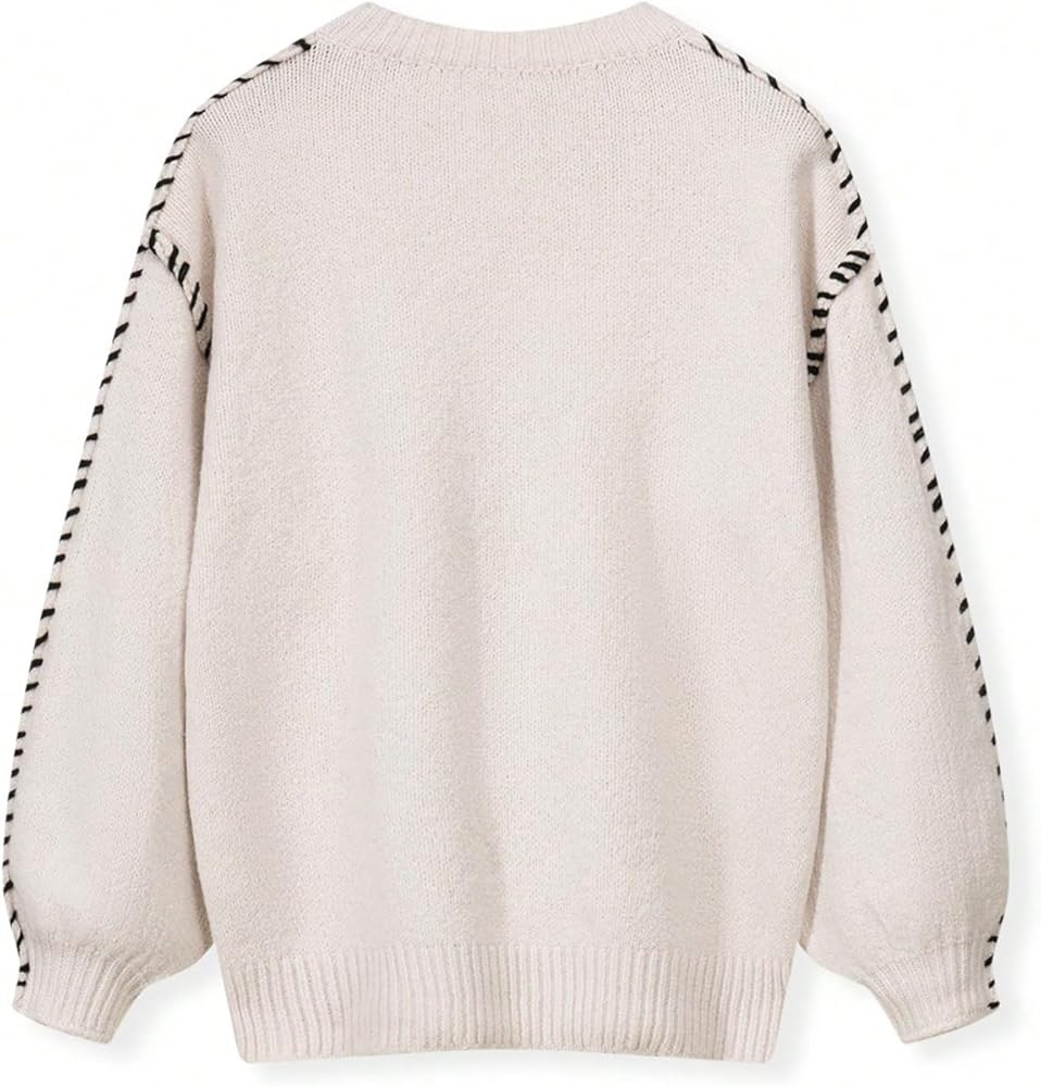 Women's Fall Oversized Sweaters Stitching Long Sleeve Crew Neck Baggy Knit Pullover Jumper Tops | Amazon (US)