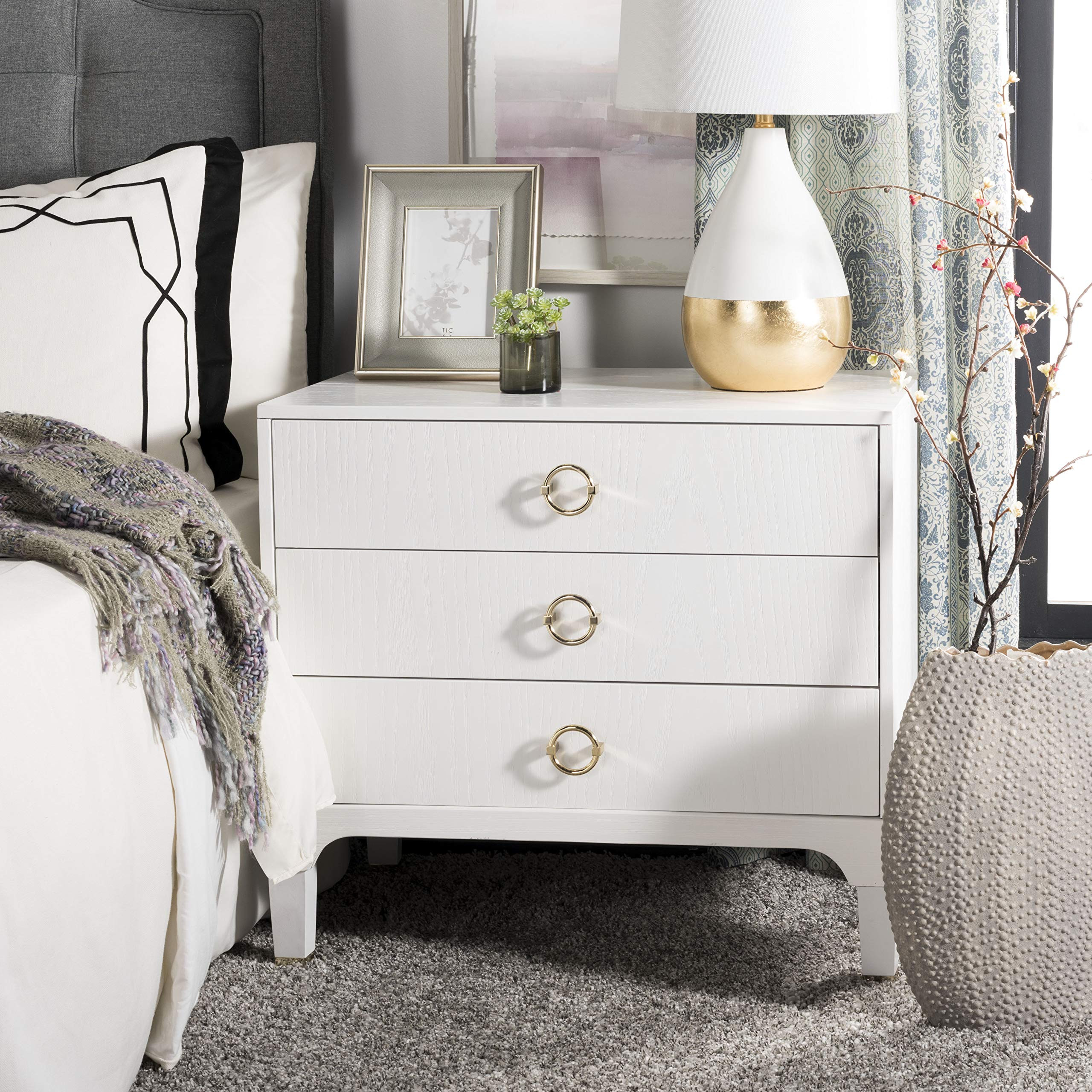 Safavieh Home Collection Lorna 3 Drawer Contemporary Night Stand Nightstand, White | Amazon (US)