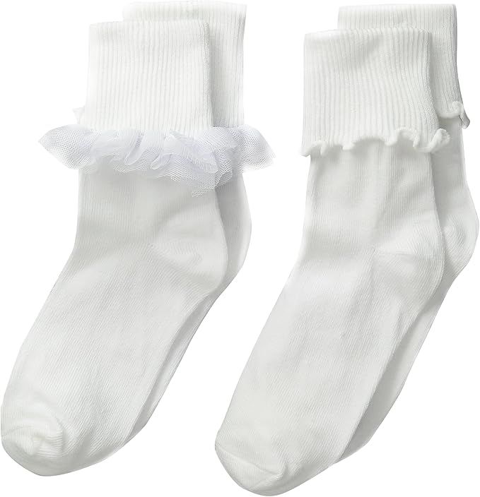 Jefferies Socks Girls' Ruffle & Ripple Edge Turn Cuff Socks 2 Pair Pack | Amazon (US)