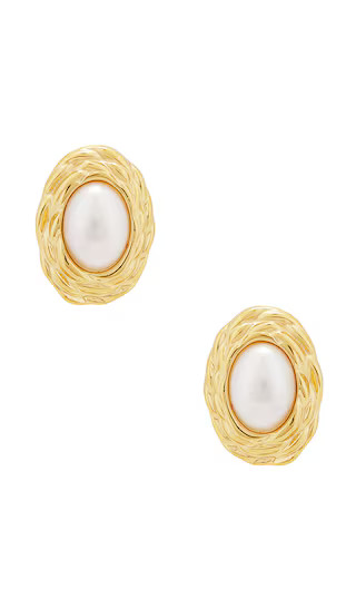 Oval Pearl Stud Earrings in Gold | Revolve Clothing (Global)