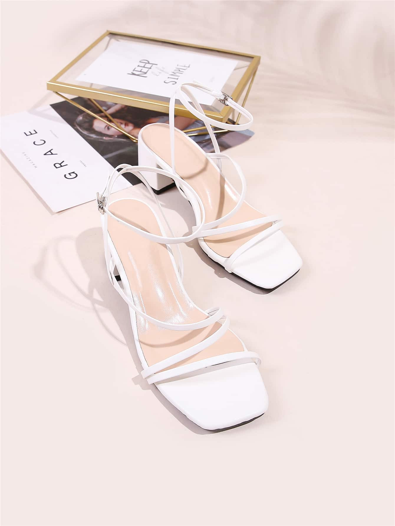 Faux Leather Strappy Open-Toe Block Heels | SHEIN