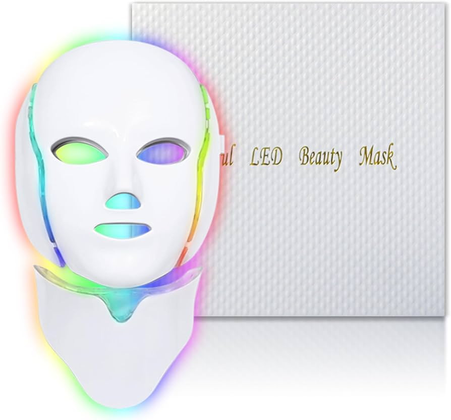 7 Colors LED Face Mask Light Therapy, Led Face Mask Light Therapy At Home, Blue Red Light Therapy... | Amazon (US)