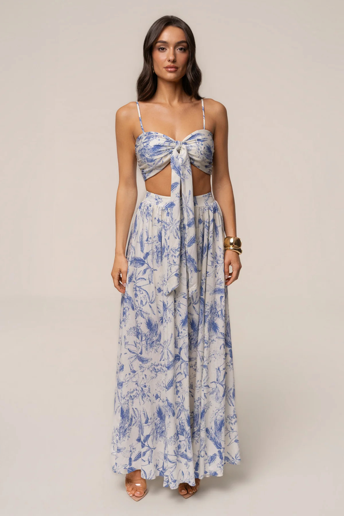 Blue Abstract Blooming Garden Skirt Set | JLUXLABEL US