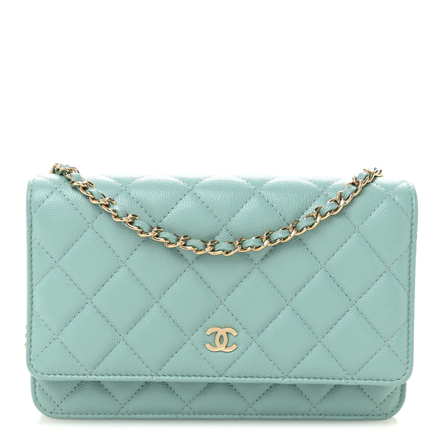 Caviar Quilted Wallet on Chain WOC Light Blue | FASHIONPHILE (US)