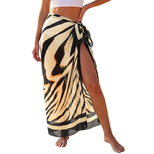 Tearsand Womens Beach Sarong Cover Up Swimwear Skirt 55x45 Summer Swimsuit Pareo Wraps Bikini Coverups(Shell Stripes) | Amazon (US)