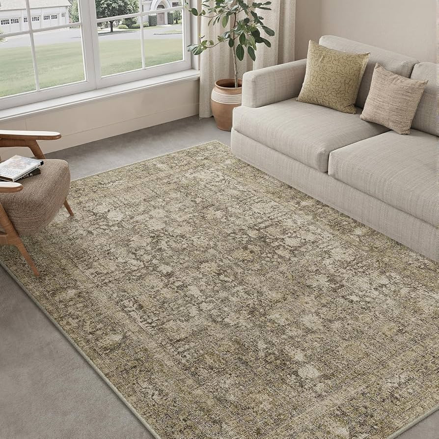 PureCozy Brown Area Rug 5x7 Machine Washable Vintage Living Room Distressed Non Slip Carpet Tradi... | Amazon (US)