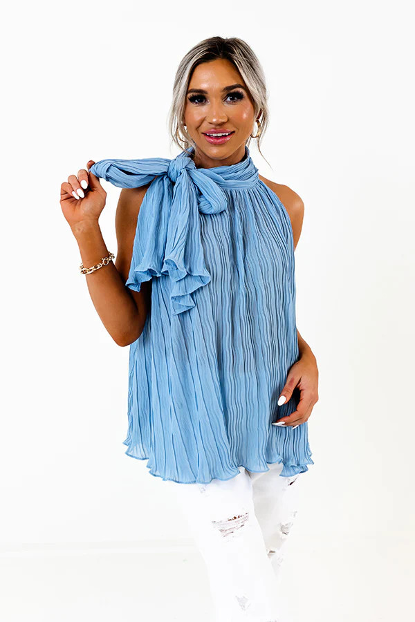 Lead Me Back To You Pleated Top In Airy Blue | Impressions Online Boutique