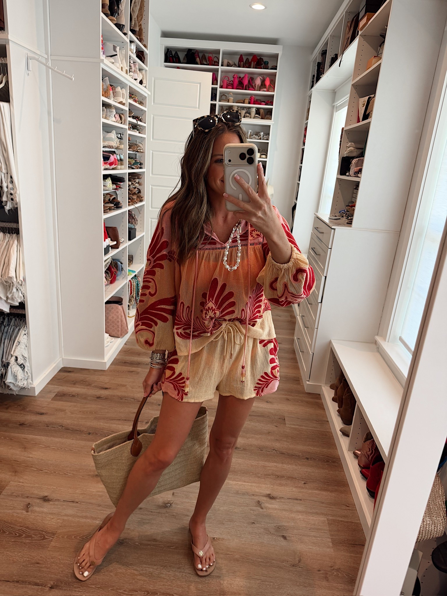 In a small tunic and shorts, necklace, bag, sandals and accessories - fits tts.

#LTKgrwm #LTKSeasonal #LTKootd