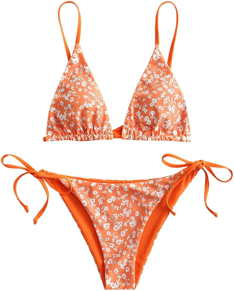 ZAFUL Women's Whip Stitch Textured String Triangle Bikini Set Two Piece Swimsuit | Amazon (US)