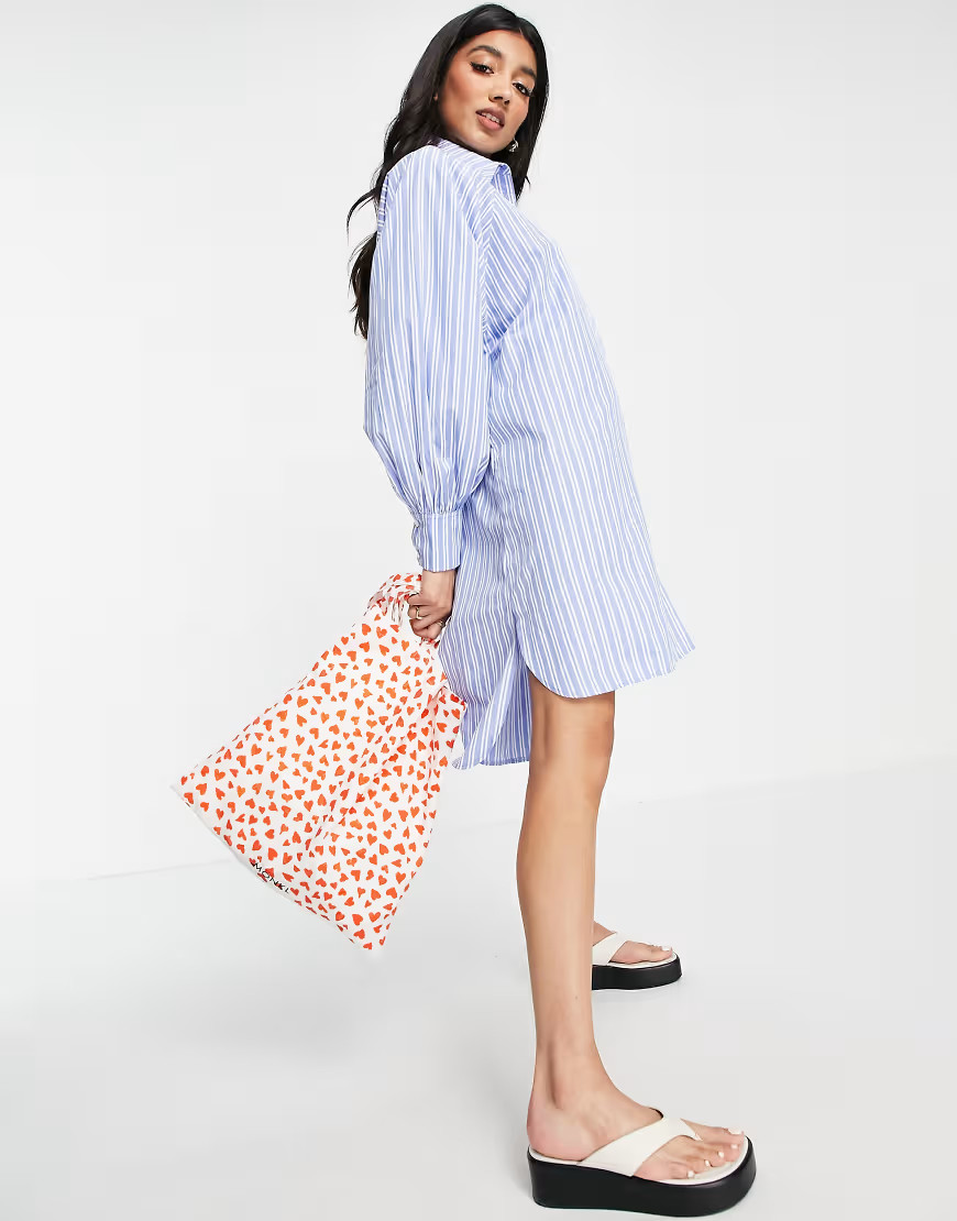 ASOS DESIGN oversized boyfriend mini shirt dress in white blue stripe-Multi | ASOS (Global)