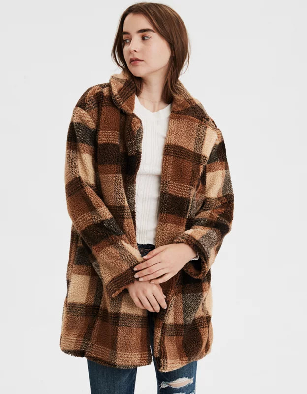AE  Faux Sherpa Plaid Coat | American Eagle Outfitters (US & CA)