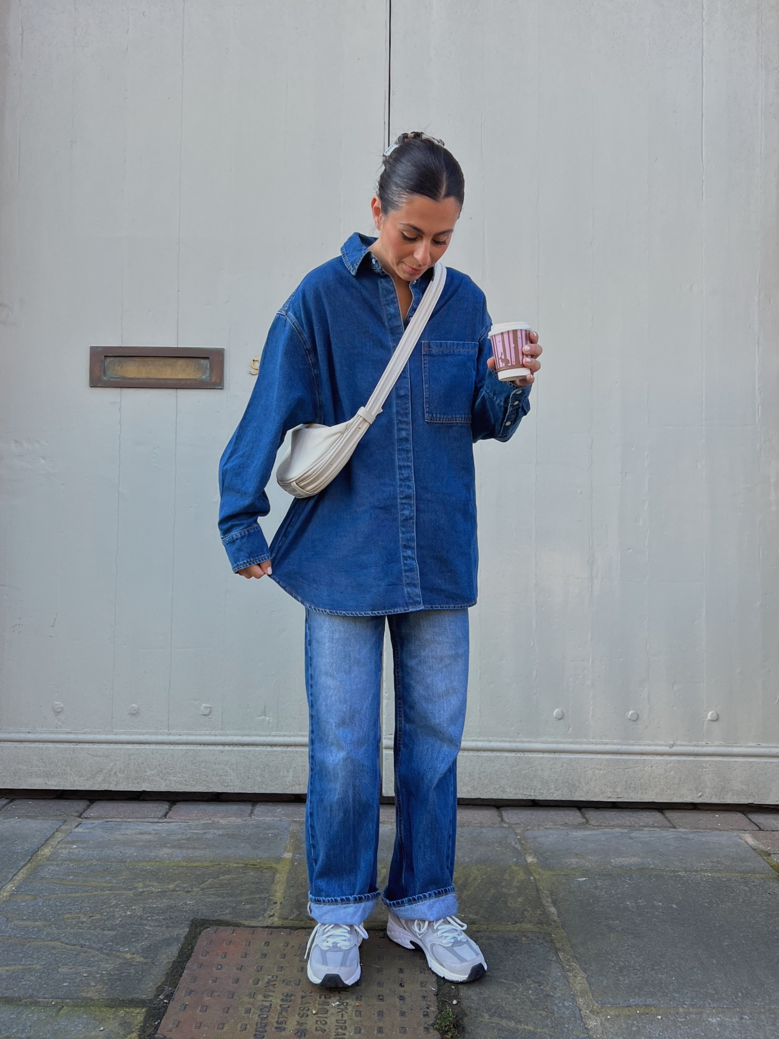 Double Denim, denim shirt, leather sling bag, new balance trainers, straight leg jeans, hush, river island, easy denim style, jeans, H&M, Abercrombie and Fitch, Uniqlo 

#LTKstyletip #LTKCyberWeek #LTKeurope