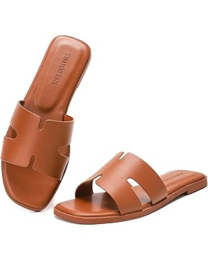 Stratuxx Kaze Open Toe Flat Dress Sandals Womens Slide Comfortable Summer Black, White, Tan Sanda... | Amazon (US)