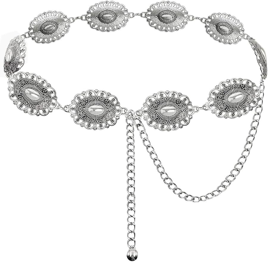 TOPACC Western Metal Concho Belt for Women Cowgirl Chain Belts for Dresses Jeans Country Concert ... | Amazon (US)
