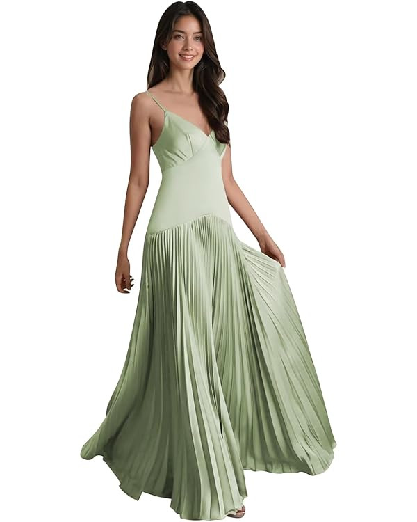 Women's Straps Bridesmaid Dresses Sleeveless Corset Satin Pleated Formal Dress 2025 LN111 | Amazon (US)