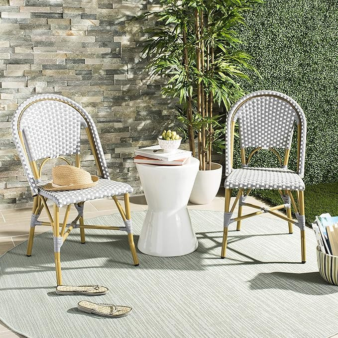 Safavieh Home Collection Hooper Indoor-Outdoor Stacking Side Chairs | Grey, White Light Brown | S... | Amazon (US)