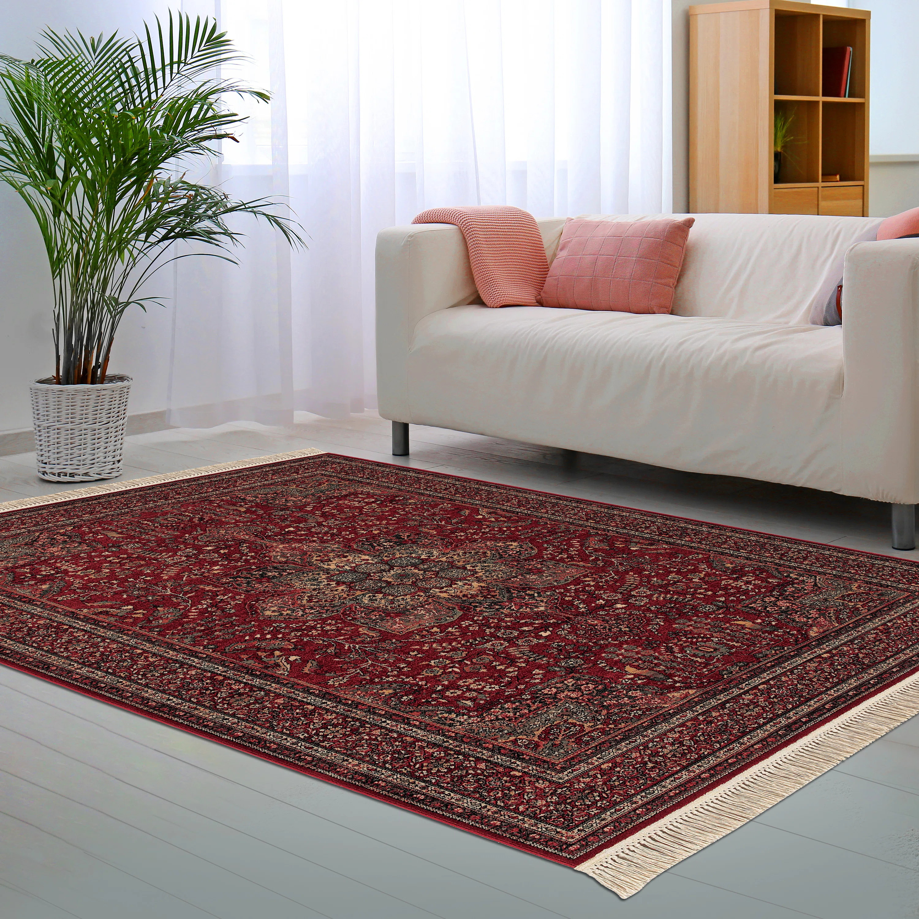 Doughman Oriental Floral Antique Red Fringed Wool Area Rug | Wayfair North America