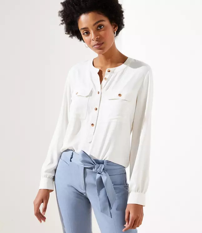Petite Pocket Henley Utility Blouse | LOFT