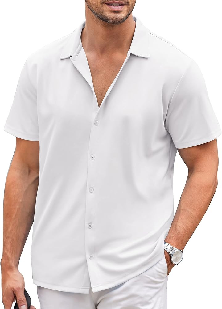 COOFANDY Mens Casual Button Down Shirt Short Sleeve Wrinkle Free Shirts Summer Shirt | Amazon (US)