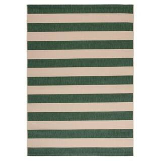 Courtyard Beige/Dark Green 8 ft. x 10 ft. Awning Stripe Indoor/Outdoor Area Rug | The Home Depot