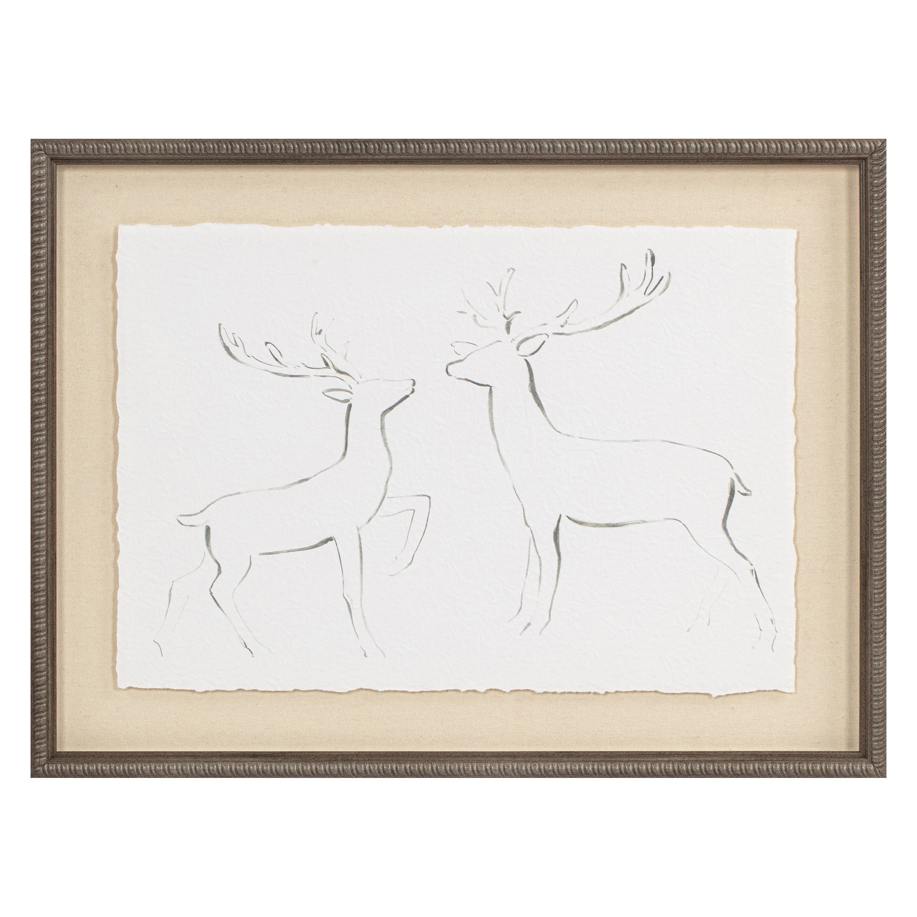 Two Reindeer Reclaimed Framed Linen Torn Edge Parchment Float | Walmart (US)