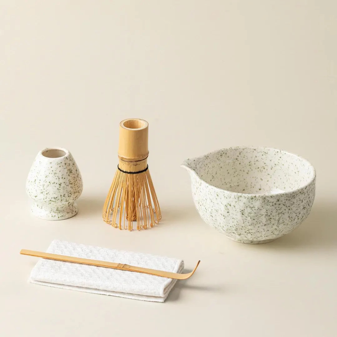 Spotted Green Ceramic Matcha Bowl Set with Bamboo Whisk and Chasen Holder, Unique Japanese Matcha... | Etsy (US)