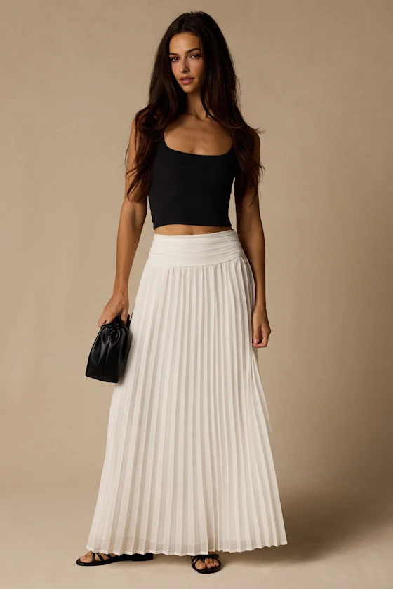 Liada Ivory Pleated High-Waisted Maxi Skirt | Lulus
