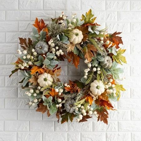 Prettyui Autumn Fall Wreath Thanksgiving Harvest Wreath with Pumpkins Maple Leaves for Front Door De | Walmart (US)